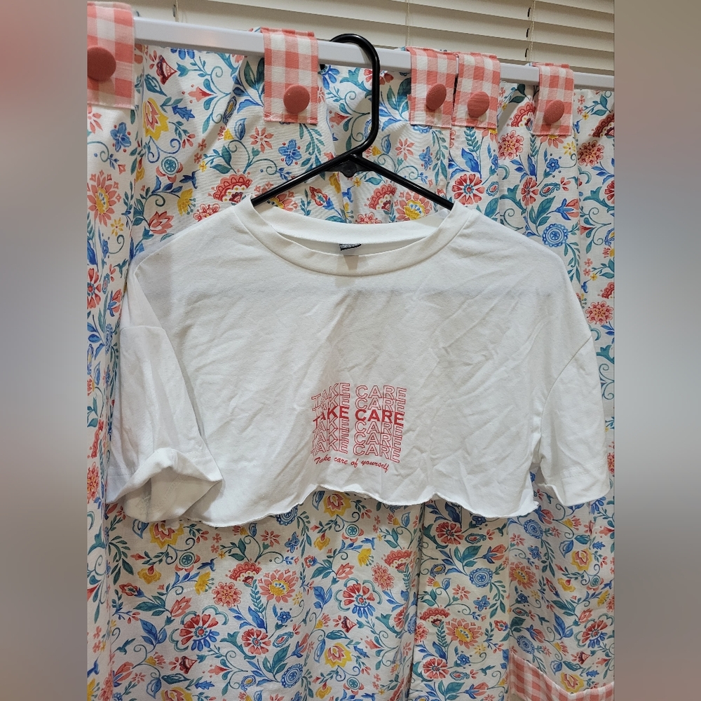 Shein cropped "take care" top